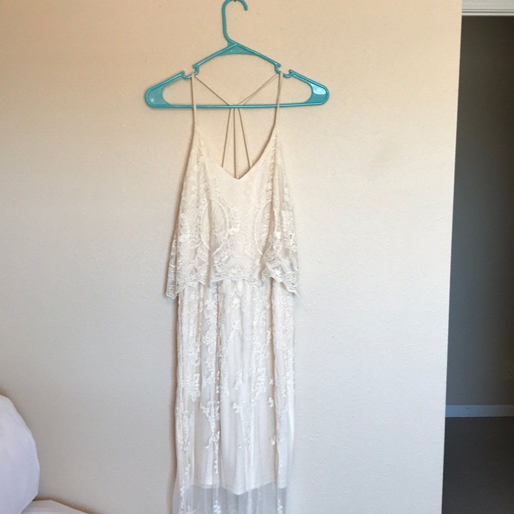 Francesca’s cream lace maxi dress